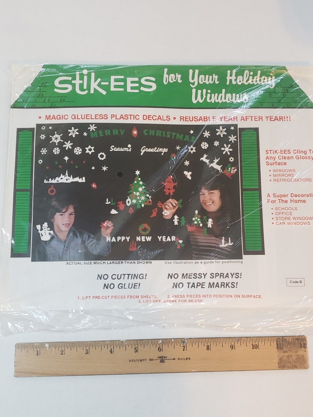 Vintage Stik-ees Holiday Window Clings Merry Christmas Happy New Year